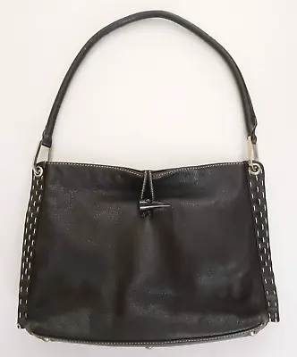 VTG Sophia Visconti Brown Pebbled Leather Lg Hobo Bag White Contrast Stitching • $29