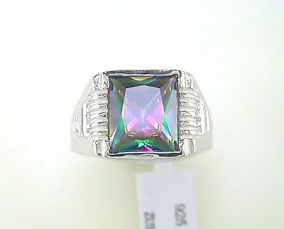 Mens Rainbow Topaz Square Sterling Silver Ring • $39.99