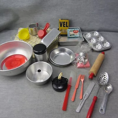 Vintage Lot Aluminum Child Pretend Baking Play Set Utensils Dish Rack Cookie Cut • $39.99