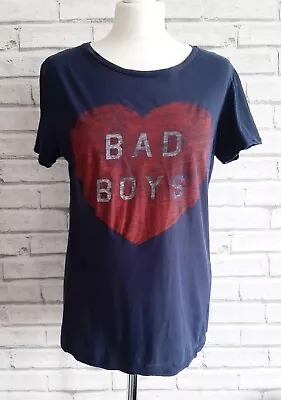 Zoe Karssen ❤ Bad Boys Love Heart Navy Tee T-Shirt Top Size M 12 • £15