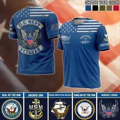 Navy Shirt Custom Logo Rank Navy 3D Shirt US Military Soldier Veteran Shirt • $28.95