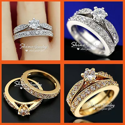 $14.97 • Buy 9k 9ct Gold Filled Anniversary Wedding Simulated Diamond Ladies Solid Rings Sets