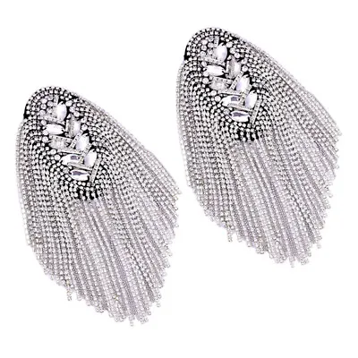 1 Pair Sequin Fringe Jacket Rhinestone Fringe Top Men Shoulder Epaulet Link • £13.09