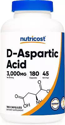 D-Aspartic Acid (DAA) Capsules 3000Mg Per Serving (180 Capsules) - Non-Gmo • $29.04