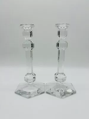 $48 • Buy PAIR Val St Lambert GARDENIA Crystal Candlesticks Candle Holders Signed 9-3/8”