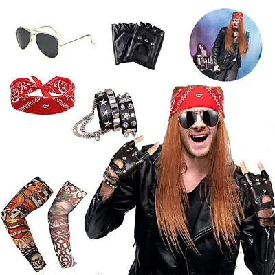 Men 80s Party Metal Rocker Rockstar Rock Roll Cosplay Costume Accessories Set UK • £6.71