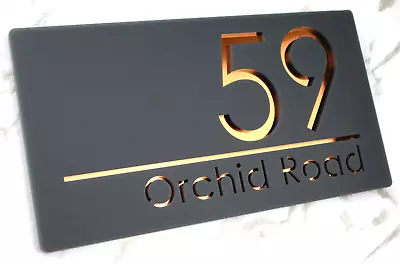 Copper Anthracite Laser Cut Door Sign House Mirror Numbers Address Plaque  • £11.99