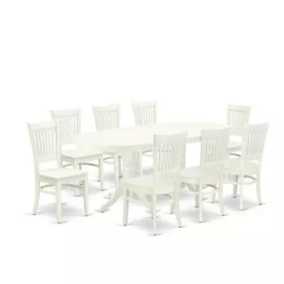 East West Furniture - VAVA9-LWH-W - 9-Pc Kitchen Table Set- 8 Mid Century... • $980.19