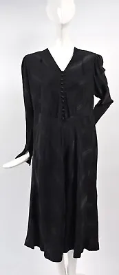 1940’s Vintage Black Satin Chevron Striped Heavy Crepe Dress • $165