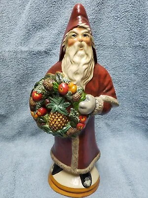 $400 • Buy 2006 Vaillancourt Folk Art Chalkware, Santa Claus With Pineapple Wreath #165