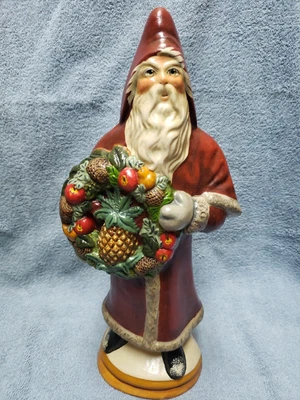 $400 • Buy 2006 Vaillancourt Folk Art Chalkware, Santa Claus With Pineapple Wreath #165