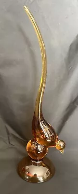 1960’s Viking Glass Amber Epic Long-Tail Bird Figurine-10” Tall • $55.64