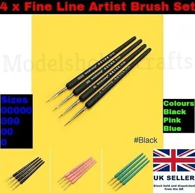 4x Professional Wolf Hair Artist Fine Line Paint Brush Set 00000 Art Craft Hobby • £6.99