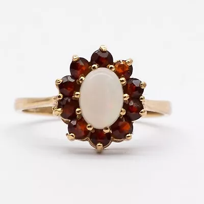 Vintage 9ct Yellow Gold Opal & Garnet Dress Ring – Size Q & ½ • £175