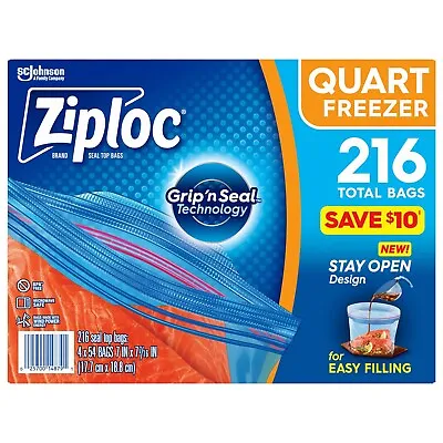 Ziploc Easy-Open Tabs Freezer Quart Bags (216 Ct.) • £24.51