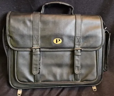 Leather Look Laptop Bag Briefcase Office Business Travel Padded Black 16  • £7.99