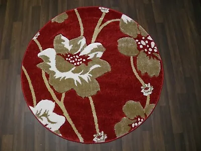£39.99 • Buy LUXURY GREAT QUALITY SOFT WOVEN RUGS POPPY CIRCLE DESIGN 120CMx120CM RED BEIGE