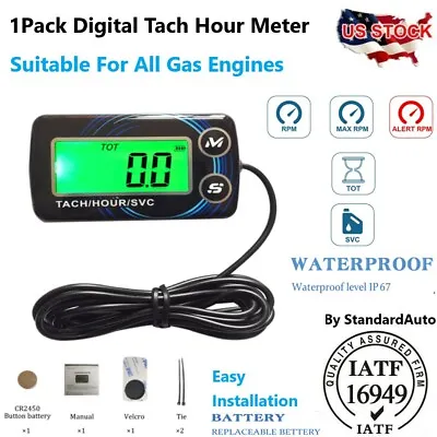 Digital Tachometer Backlit Hour Meter Motorcycle Lawn Mower Marine Scooter Boat • $18.38