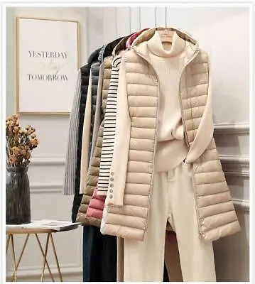 Women 90% Down Hooded Packable Waistcoat Ultralight Long Jacket Puffer Vest Warm • $19.99