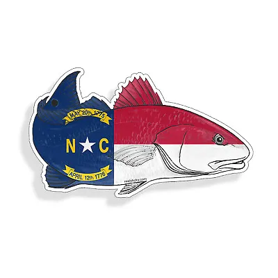 North Carolina NC State Flag Red Fish Sticker Cup Laptop Car Window Bumper Decal • $3.29