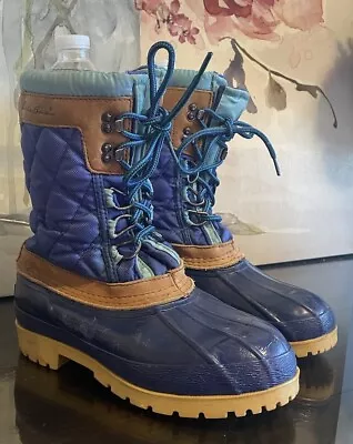VINTAGE Eddie Bauer Sherpa Lined Boots Blue/Brown Colorful Rubber Duck Snow 7M • $25