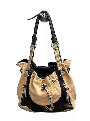 B. Makowsky 100% Leather Shoulder Hobo Bag Sachel Black Cream Metallic Silver • $29.99