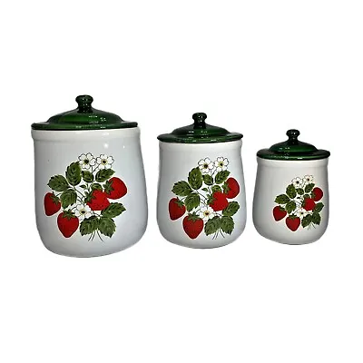 Vintage Nelson McCoy Strawberry Country Set 3 Canisters 1970s Retro • $79.99