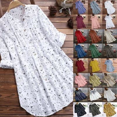 $19.99 • Buy Women Cotton Linen T-Shirt Dress Ladies Casual Summer Tunic Top Blouse Plus Size