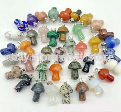 12pcs Necklaces Mushroom Crystal Gemstone Black Cord Charm Jewelry Bulk Lot • $23.95