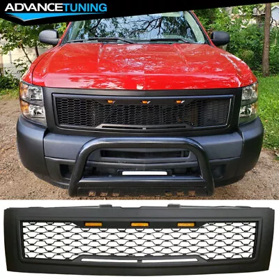 Fits 07-13 Chevy Silverado 1500 Matte Black Front Mesh Upper Grille W/ Light • $149.99