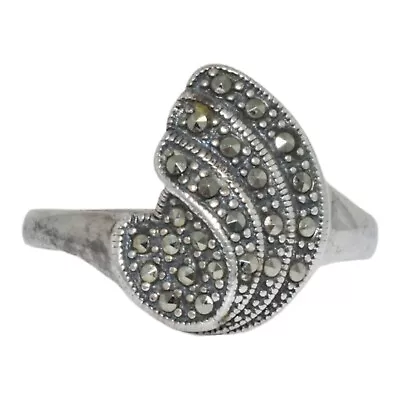 Vintage Swirl Wave Marcasite Ring 925 Sterling Silver Size 12 • $9.99