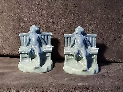 Rookwood Pottery Bookends Girl On Bench Turquoise Blue Glaze 2446 Circa 1921 • $179
