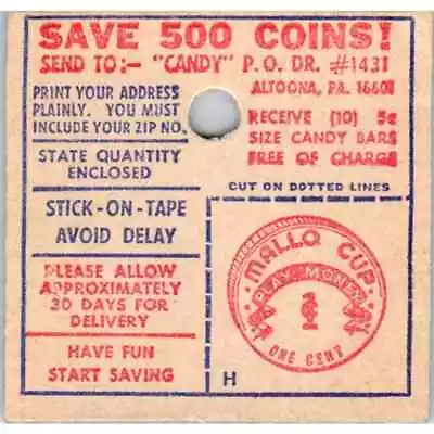 1930s Mallo Cup Candy Play Money Premium Voucher Altoona PA SE5 • $17