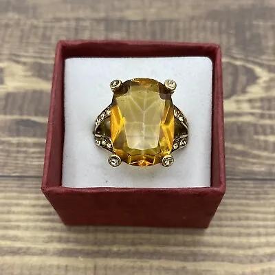 Monet Amber Topaz Ring Vtg Color Crystal Signed Size 7 Missing Stone Wear Gift • $30