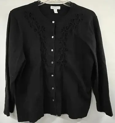 Vintage 90s Y2K Charter Club MOP Pearl-Button Black Cardigan Sweater - Size XL • $21.60