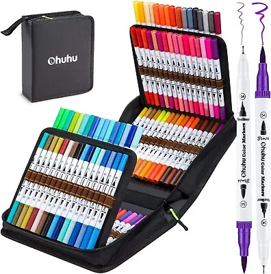 100 Colors Art Markers Set Ohuhu Dual Tips Coloring Brush Fineliner Marker AU • $84.69