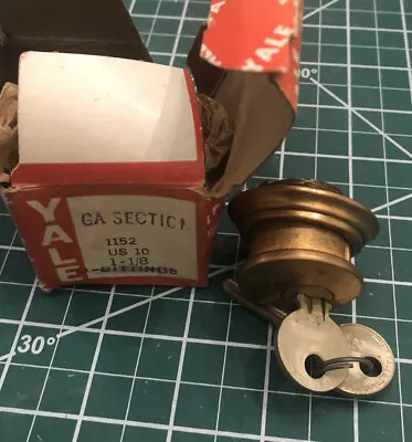 YALE GA 1 1/8” Mortise Cylinder Lock Old In Box 1152 Copper Brass Us10 2 Keys • $15