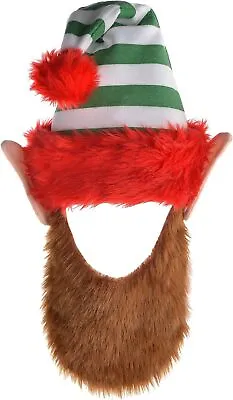 Elf Hat W/Ears & Beard Fancy Dress Up Christmas Holiday Adult Costume Accessory • $12.77