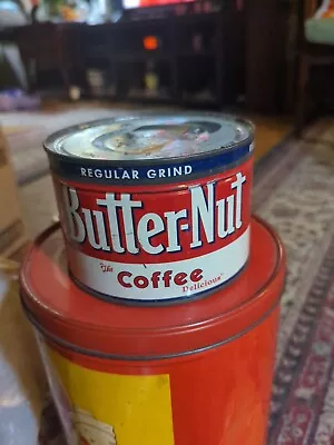 Vtg Butter-Nut Coffee Can Empty 1 LB. Size Metal Butter Nut Foods Co. Omaha NEB • $6.99