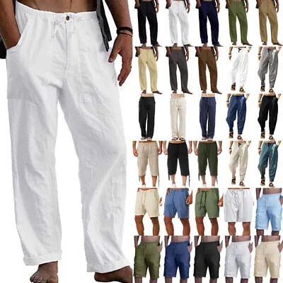 £12.59 • Buy Men Summer Casual Loose Pants Cotton Linen Baggy Elastic Waist Trousers Shorts