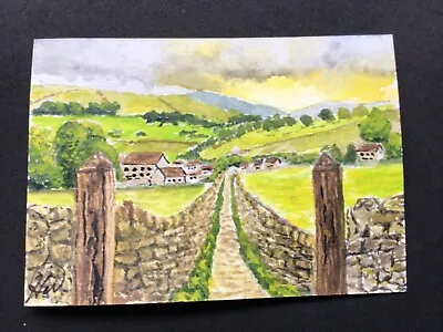 ACEO Original Watercolour Painting. Dull Day In The Yorkshire Dales. • £1.50