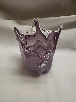 Murano Art Glass Vase Lavender Swirl Stretch • $45.99