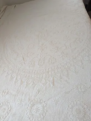 Vintage Morgan Jones  Minuet  Cotton Chenille Bedspread Antique White 100x105 • $95.50
