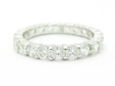 Platinum Sterling Silver Diamond Set White Sapphire Eternity Band Ring Size 8 • $78