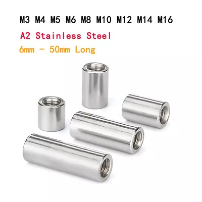 M3-M16 Threaded Sleeve Rod Bar Stud Round Connector Nut A2 Stainless Steel Nuts • £2.87