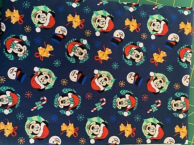 1 Yd - Disney Mickey Mouse Christmas Badges Fabric 100% Cotton - Blue - 36 X 45” • $9.99