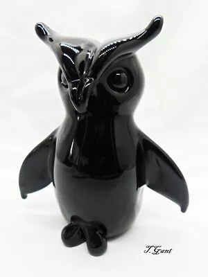 Marcolin Art Crystal Black Glass Owl Figurine Made In Sweden Signed Marked • $79.99