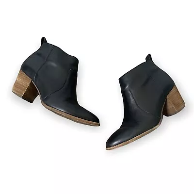 Madewell The Bremerton Black Leather Block Heel Boots Women's 6 • $30.59