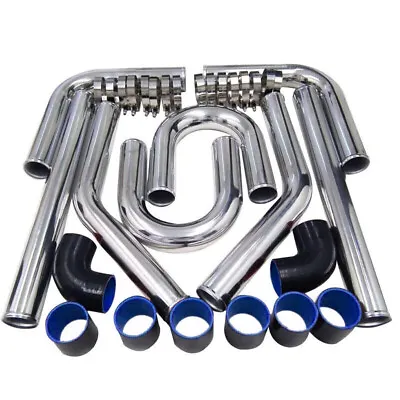 2.5  Universal Aluminum Turbo Intercooler Elbow Pipe Kit+Silicone Hose+Clamp NEW • $94.97