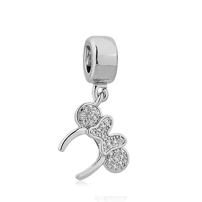 Minnie Mouse Ears Headband Silver Plated Charm European Compatible Spacer Bead • $7.95